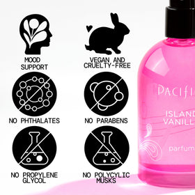 Pacifica Island Vanilla mist spraying fine fragrance for even, long-lasting coverage