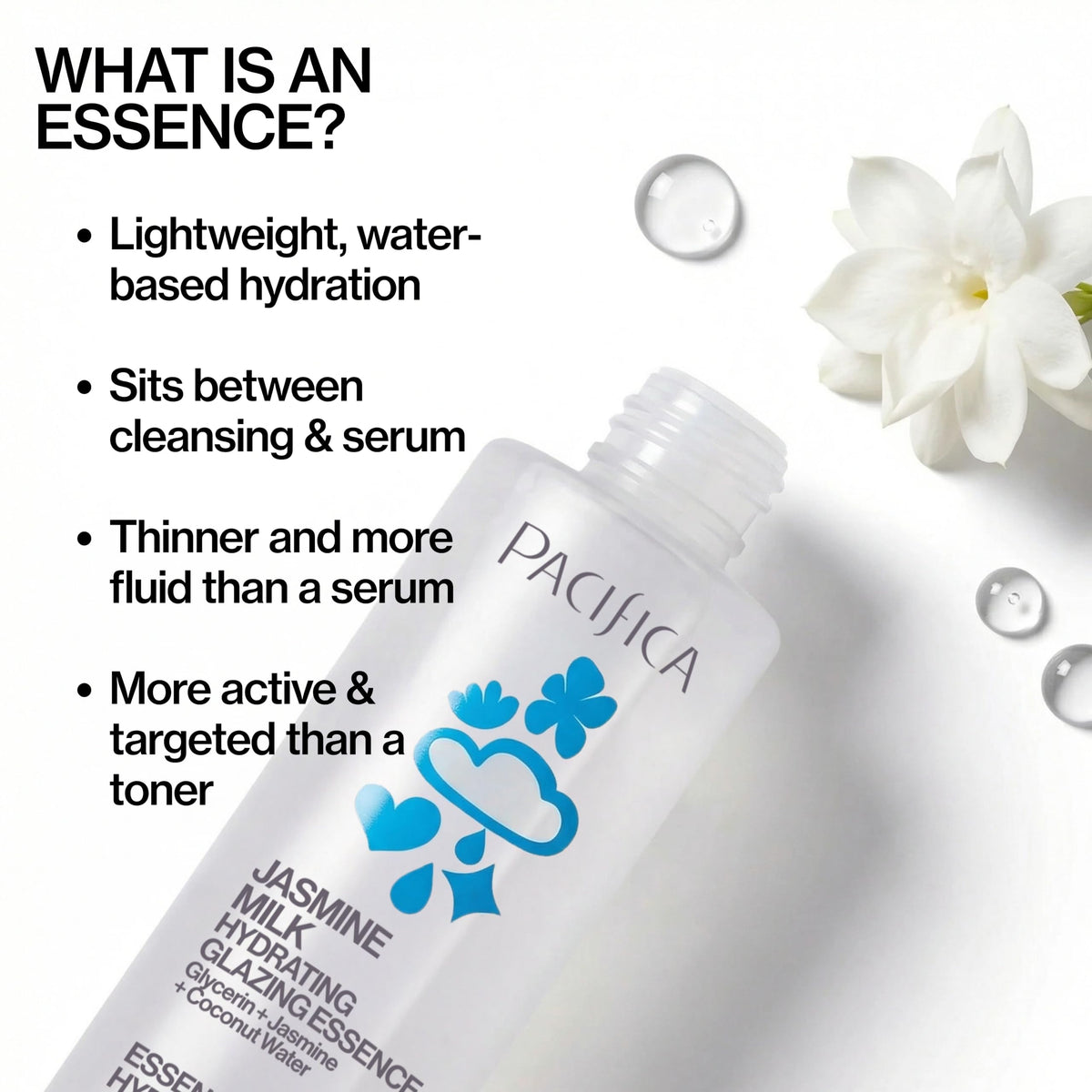 Pacifica essence dotted on hand showing quick absorbency and dewy finish