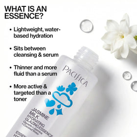Pacifica essence dotted on hand showing quick absorbency and dewy finish