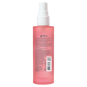 Pacifica glass bottle label close-up highlighting recyclable packaging and vegan formula