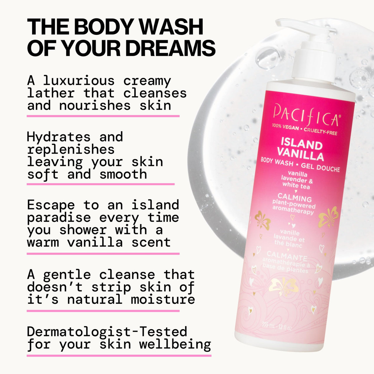 Pacifica rich lather close-up demonstrating moisturizing foam action