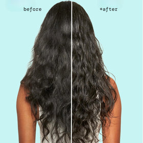 Pacifica leave in conditioner before and after ends showing smoother, less damaged tips