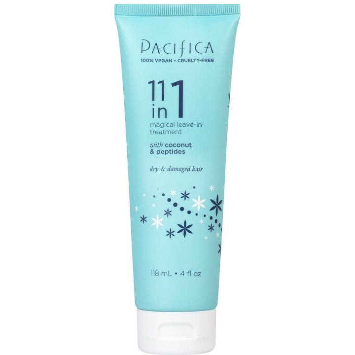 Pacifica leave in conditioner front packaging showing product benefits and vegan badge