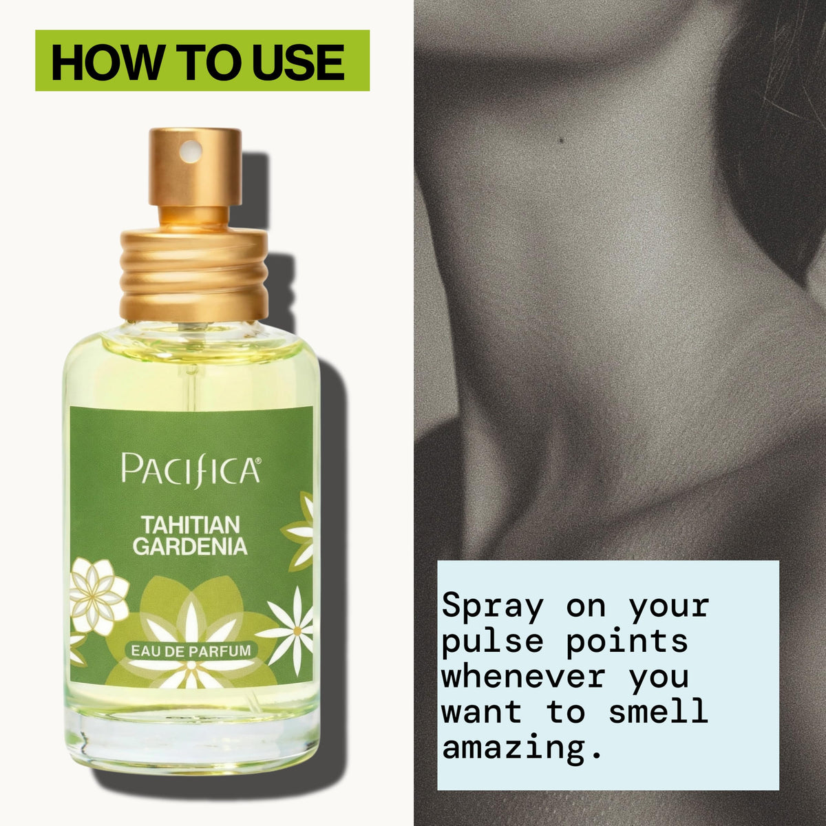 Pacifica bottle on a sandy beach setting evoking tropical escape benefit mood lift