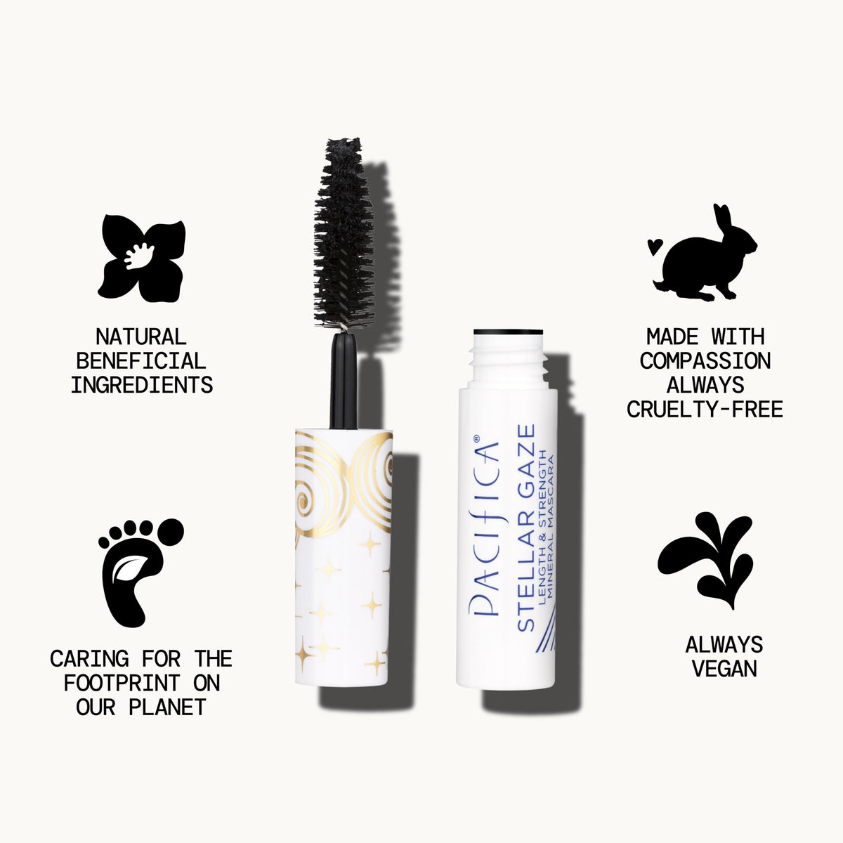 Pacifica mini Stellar Gaze brush detail demonstrating fluffy bristles for even lash coating benefit