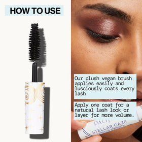 Pacifica mini Stellar Gaze being applied to model eye illustrating length and separation benefit