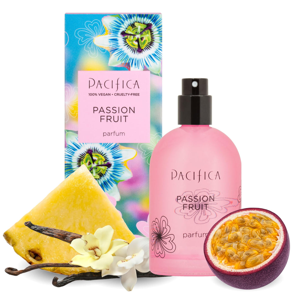 Pacifica front bottle showing tropical label and travel-ready size benefit