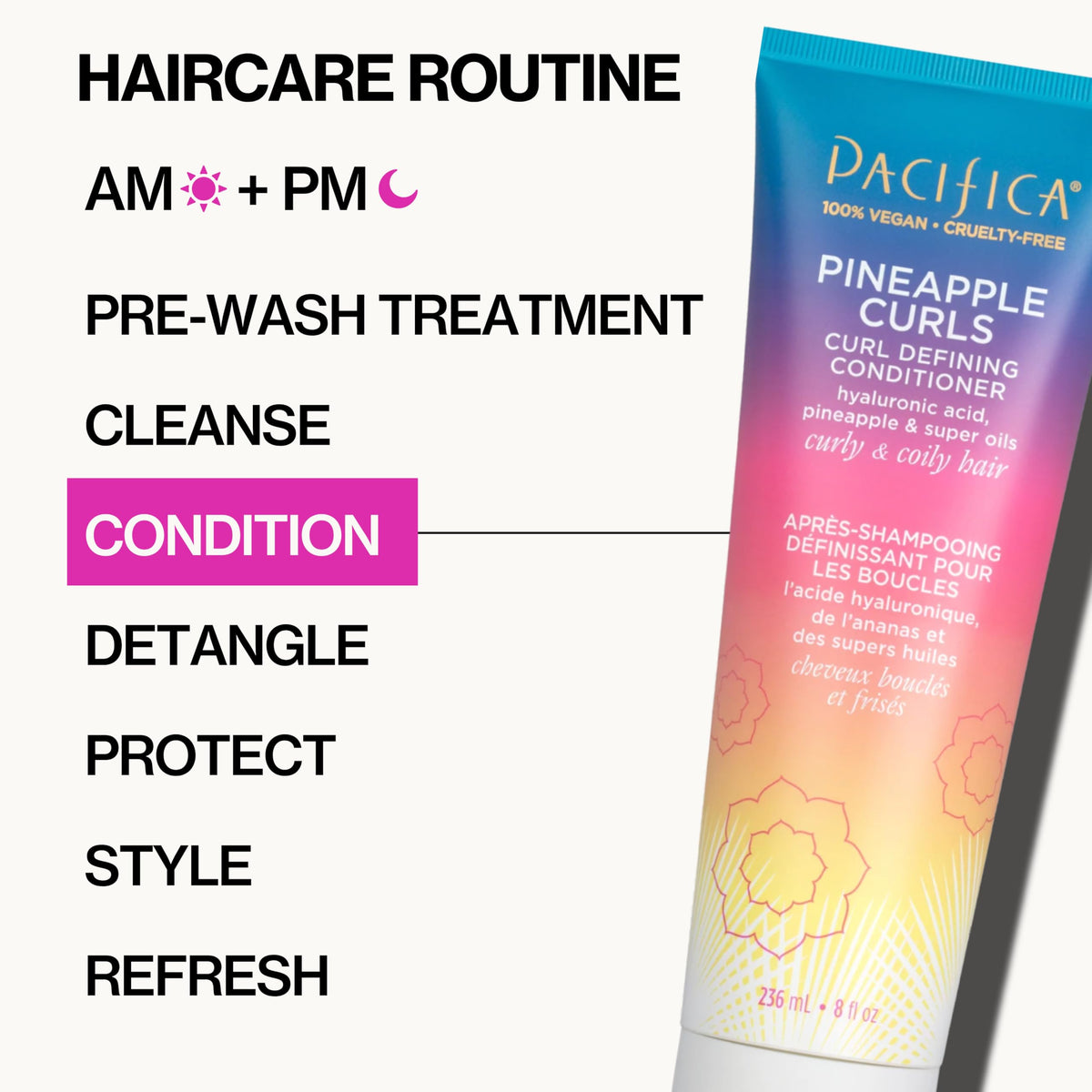 Pacifica before and after curls showing definition and reduced frizz