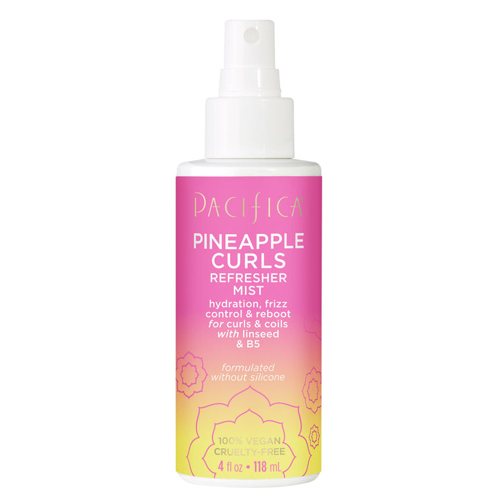 Pacifica front bottle showing pineapple curls mist and travel-ready convenience