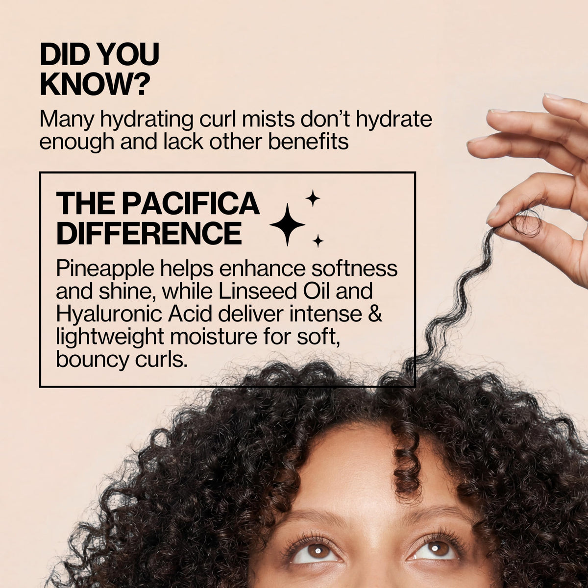 Pacifica ingredient display with pineapple extract and hyaluronic acid benefits