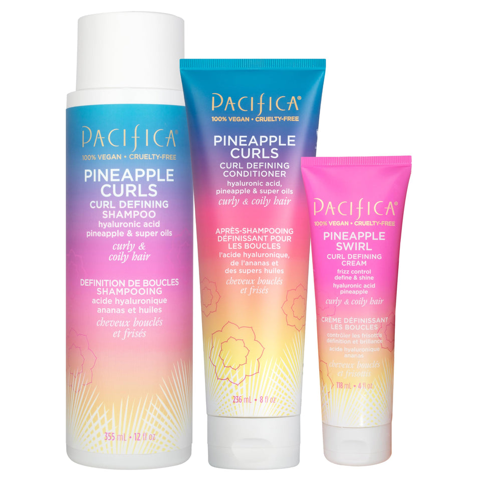 Pacifica Pineapple Curls kit front view showing full trio for easy routine