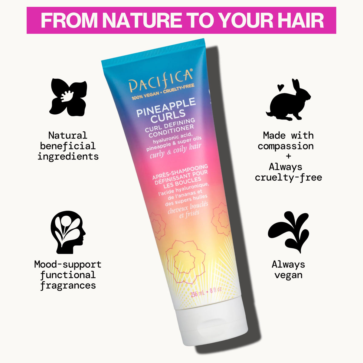 Pacifica conditioner texture poured to show lightweight slip and hydration