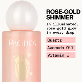 Pacifica bottle label visible highlighting vegan and clean beauty benefits
