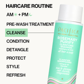 Pacifica Rosemary Purify bottle beside hand for scale showing travel-friendly size