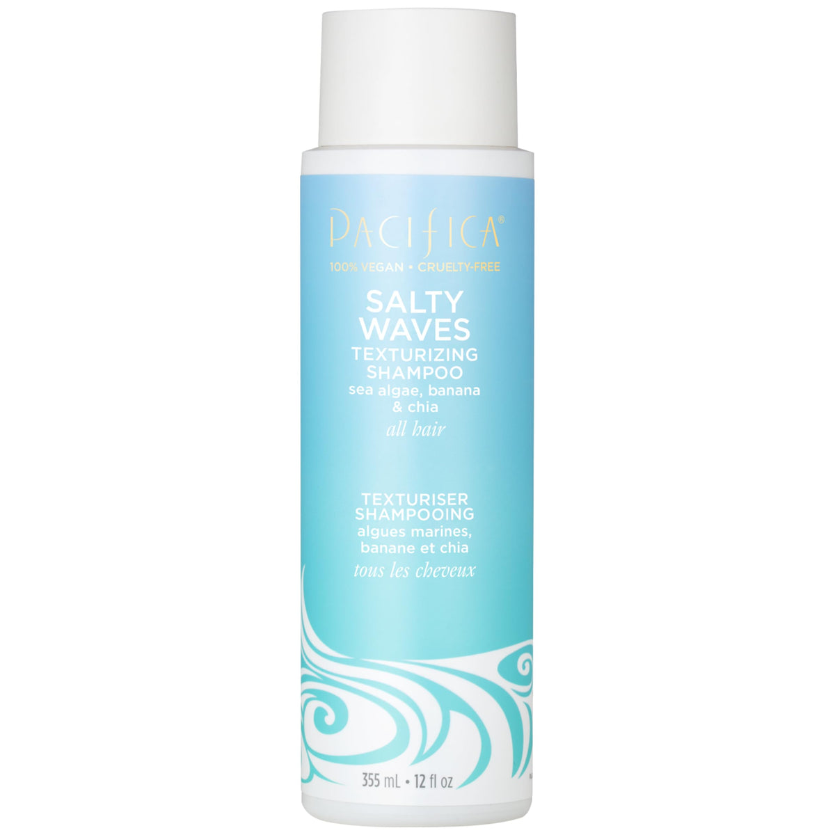 Pacifica bottle front packaging showing product benefit of beachy texture