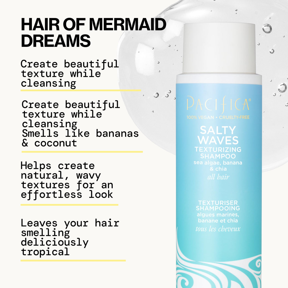 Pacifica shampoo pouring to show lightweight texture and easy spread
