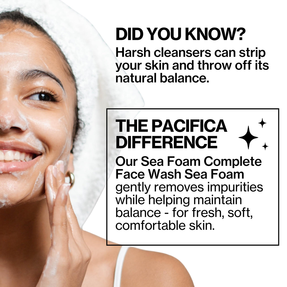 Pacifica foam on hand demonstrating soft, non-drying lather