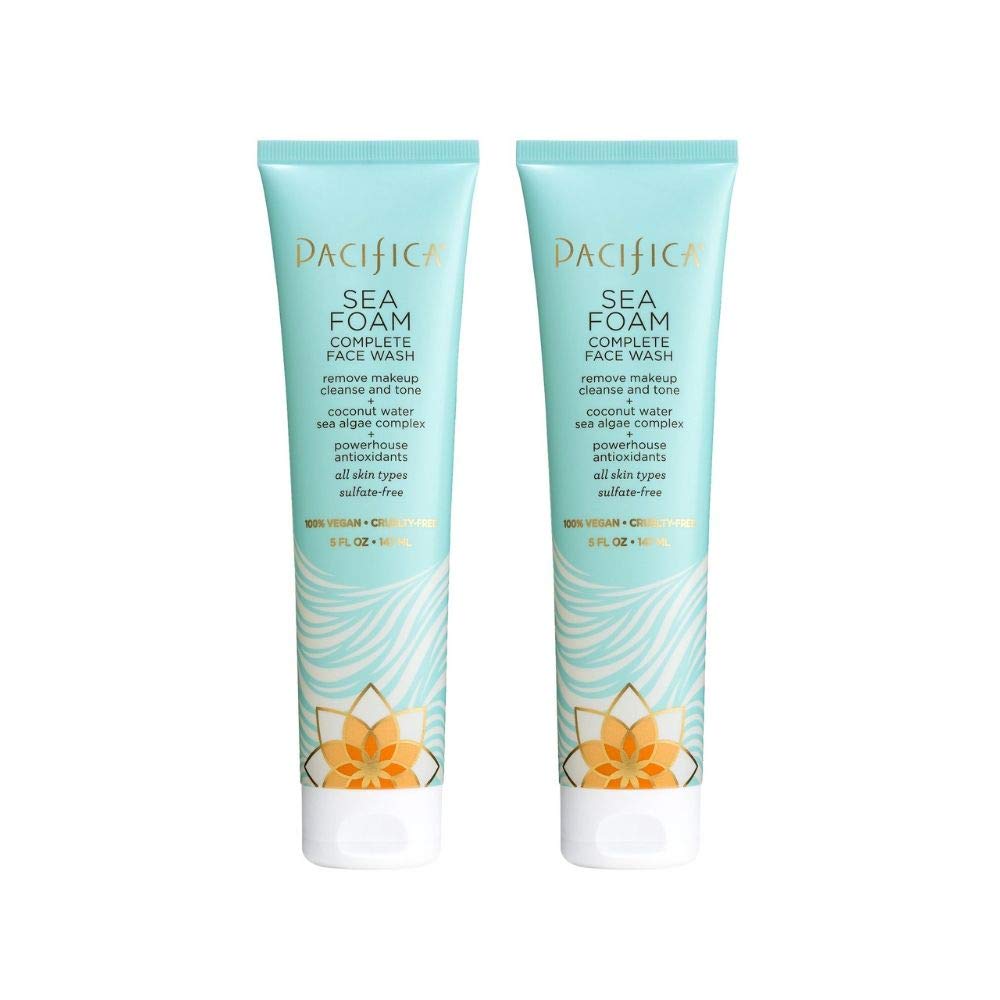 Pacifica Sea Foam front packaging showing product benefits and two bottles