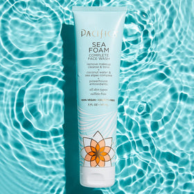 Pacifica Sea Foam pump dispensing foam, illustrating creamy texture and gentle cleanse
