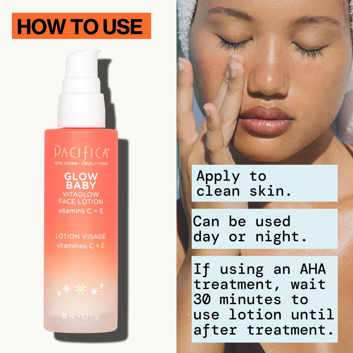 Pacifica applying lotion to skin demonstrating smooth, non-greasy feel