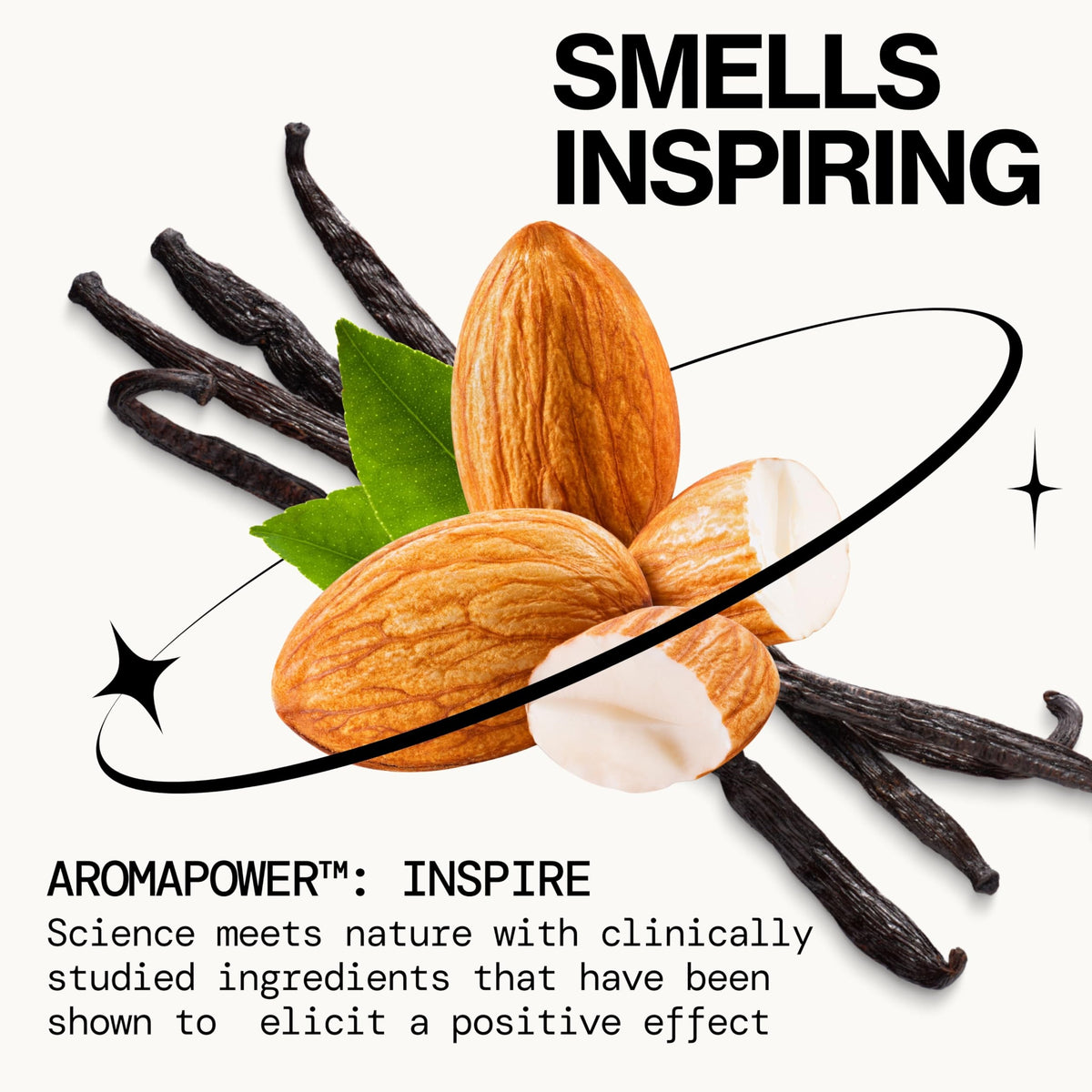 Pacifica Silver Moon ingredient notes card with vanilla and almond visuals for transparency
