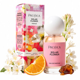 Pacifica front bottle showing elegant floral perfume and compact design benefit