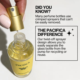Pacifica bottle beside everyday items to show 1 fl oz compact travel-friendly size