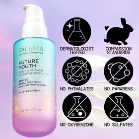Pacifica SPF50 label detail on tube demonstrating broad-spectrum protection