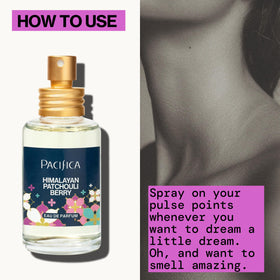 Pacifica spray being applied on wrist demonstrating easy, targeted fragrance use
