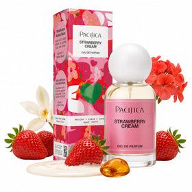 Pacifica bottle front view showing clean design and bright pink label benefit: recognizable brand scent