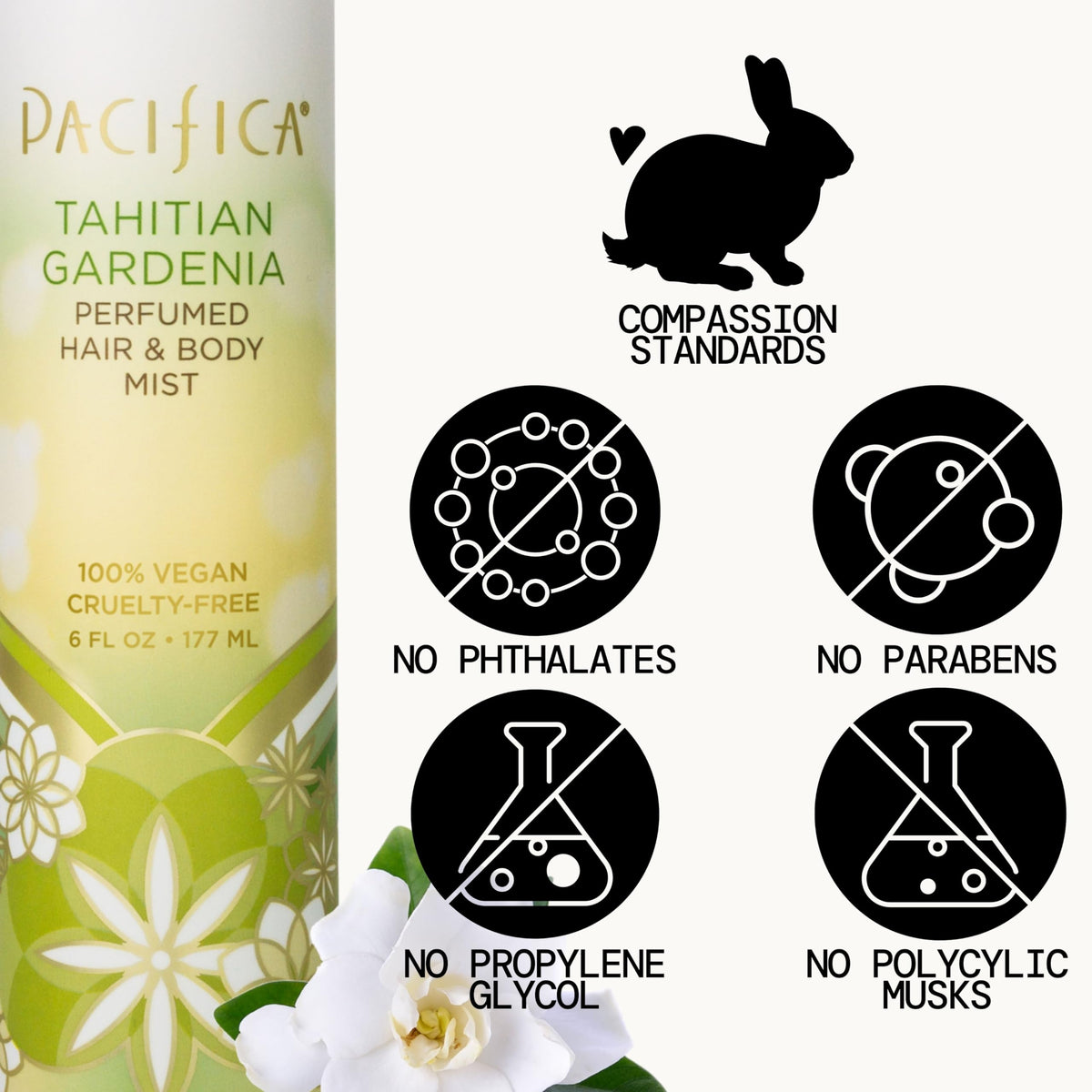 Pacifica Tahitian Gardenia being sprayed into hair showing lightweight scent