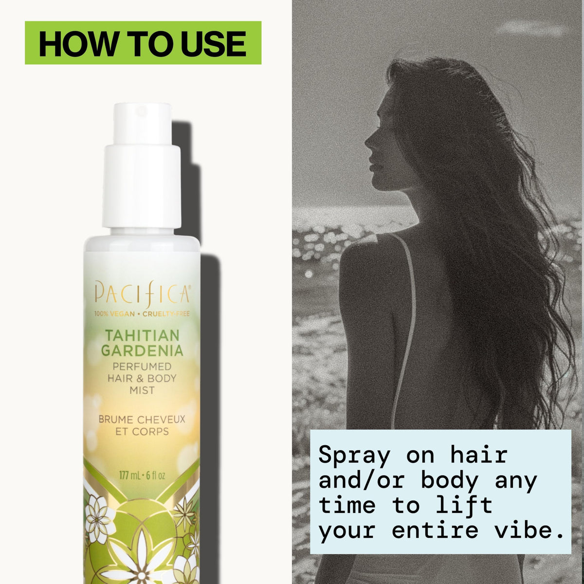 Pacifica Tahitian Gardenia ingredients label highlighting natural oil benefits