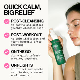 Pacifica fine droplets on cheek illustrating lightweight texture and quick absorption