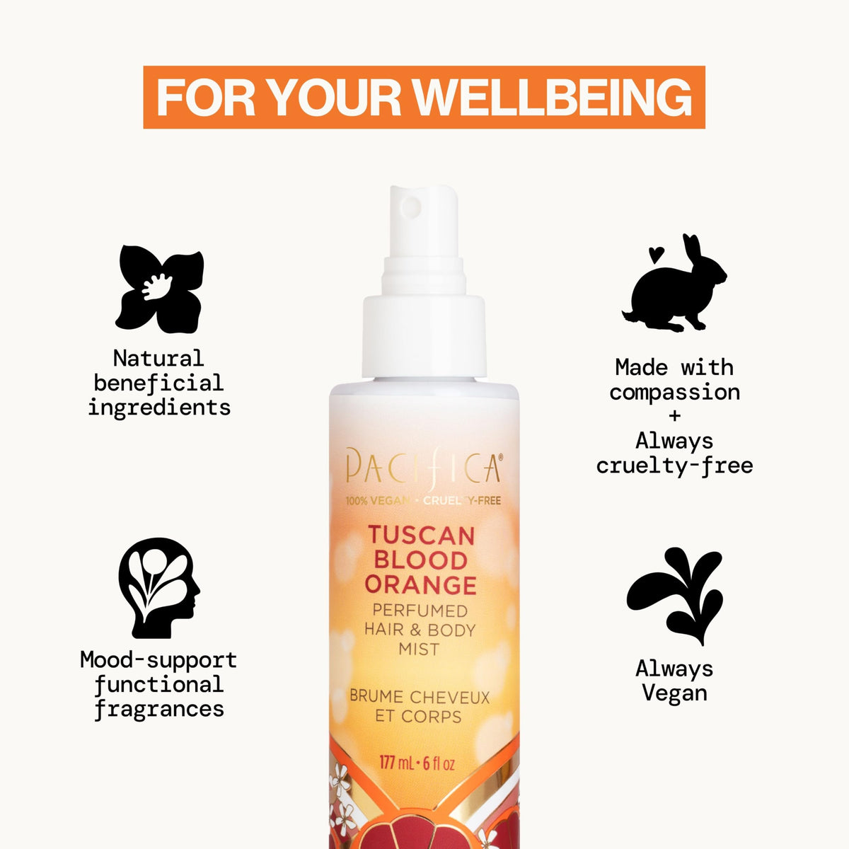 Pacifica bottle nozzle close-up demonstrating fine mist application benefit