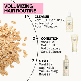 Vanilla and oat ingredients flatlay with Pacifica set showing natural botanicals
