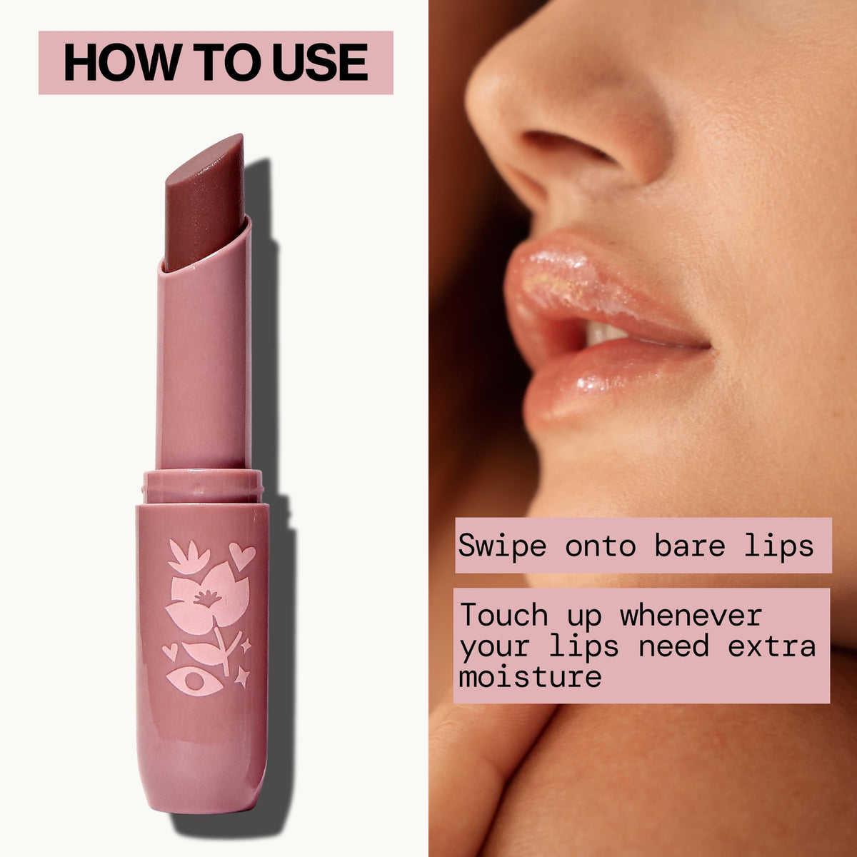 Pacifica close-up of vanilla sheen on balm, shows glossy finish and smooth coverage