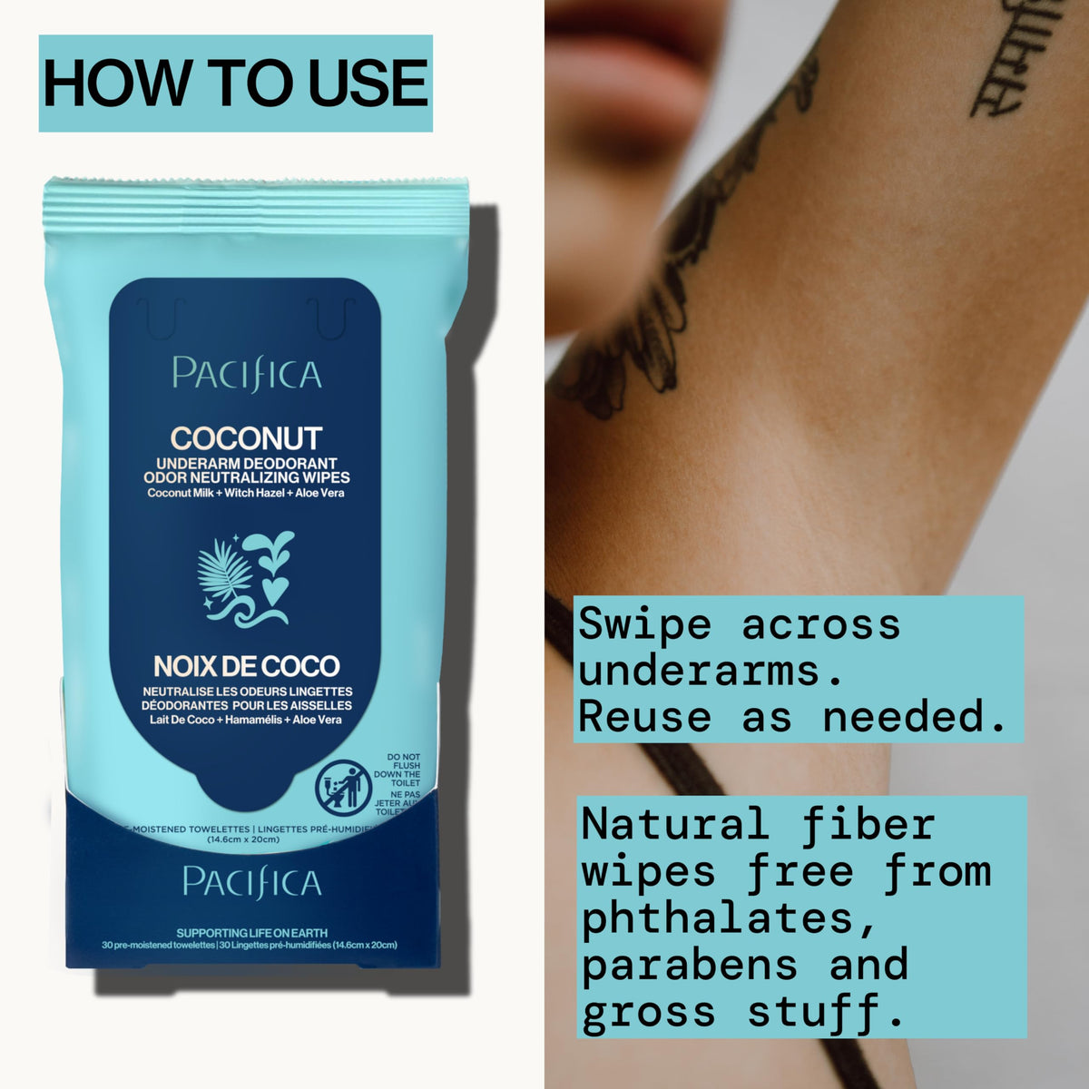 Pacifica wipe used after workout showing effective odor removal