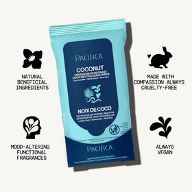 Pacifica wipes beside gym bag highlighting travel and post-workout use