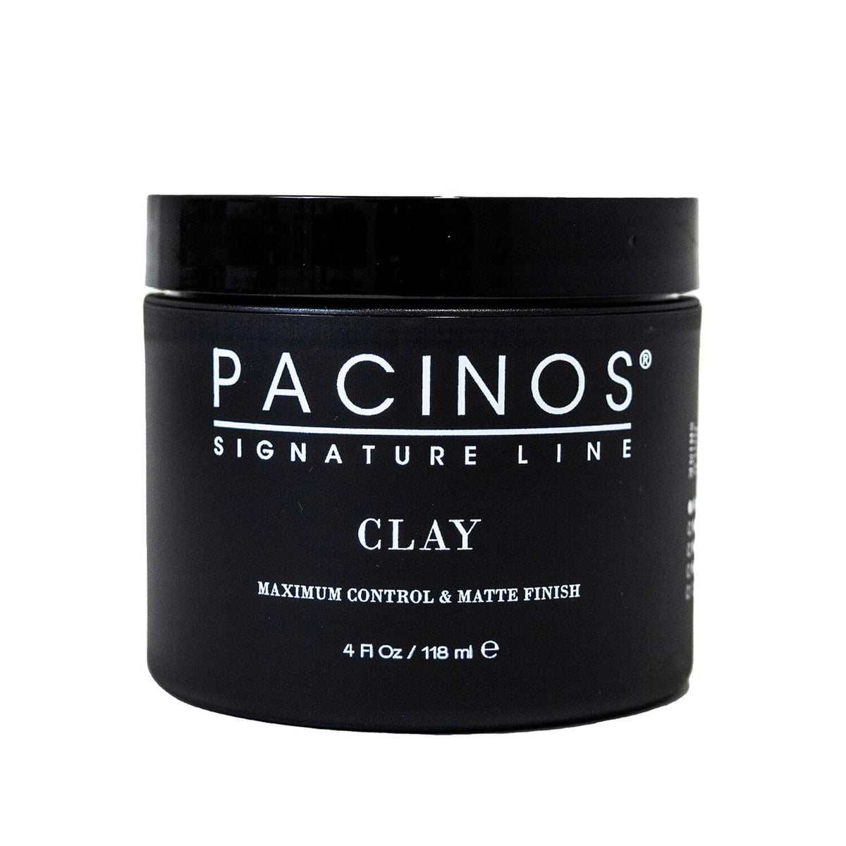 Pacinos can front view showing matte clay packaging and product benefit