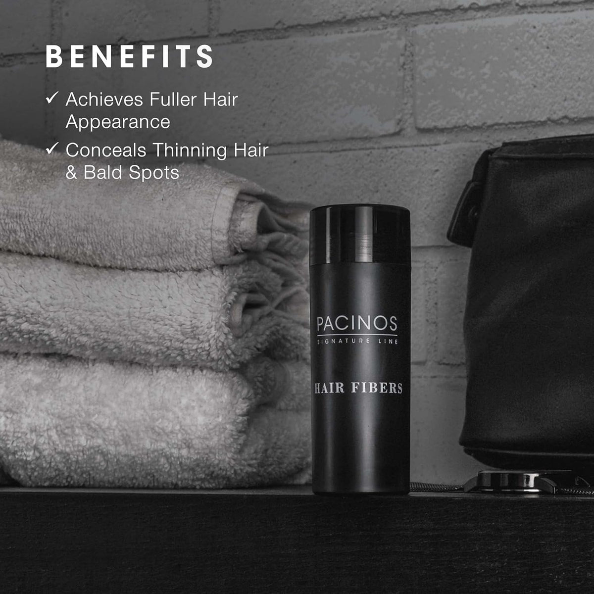 Pacinos Fiber Hold Spray bottle securing fibers for all-day wear