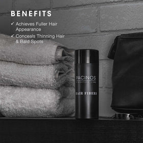 Pacinos Fiber Hold Spray bottle securing fibers for all-day wear