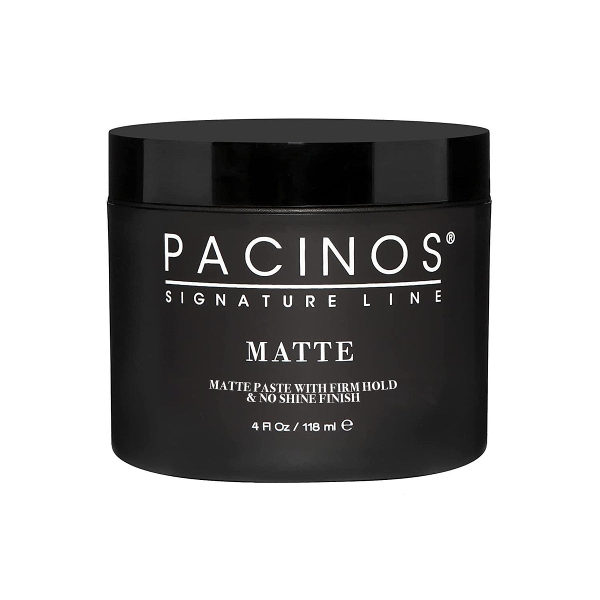 Pacinos jar front view showing packaging and matte paste benefit