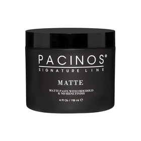 Pacinos jar front view showing packaging and matte paste benefit
