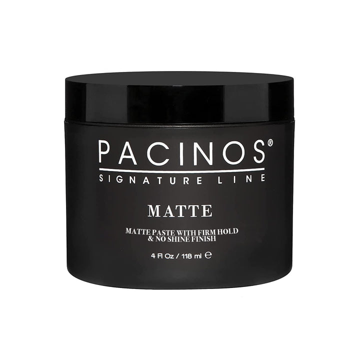 Pacinos jar front view showing packaging and matte paste benefit