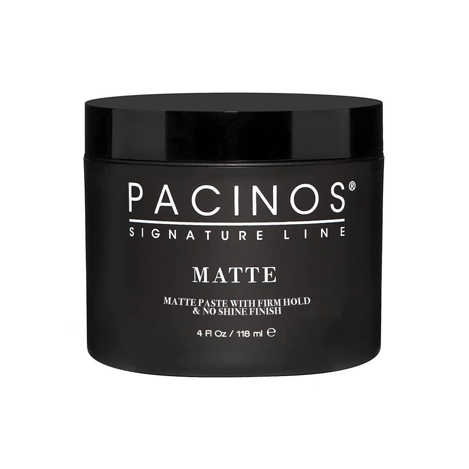Pacinos jar front view showing packaging and matte paste benefit