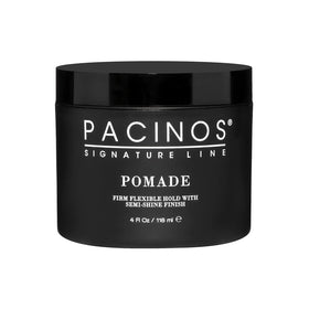 Pacinos pomade front view showing jar and logo, easy identification benefit