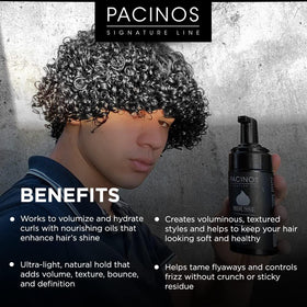 Pacinos foam texture on palm highlighting lightweight, non-sticky finish