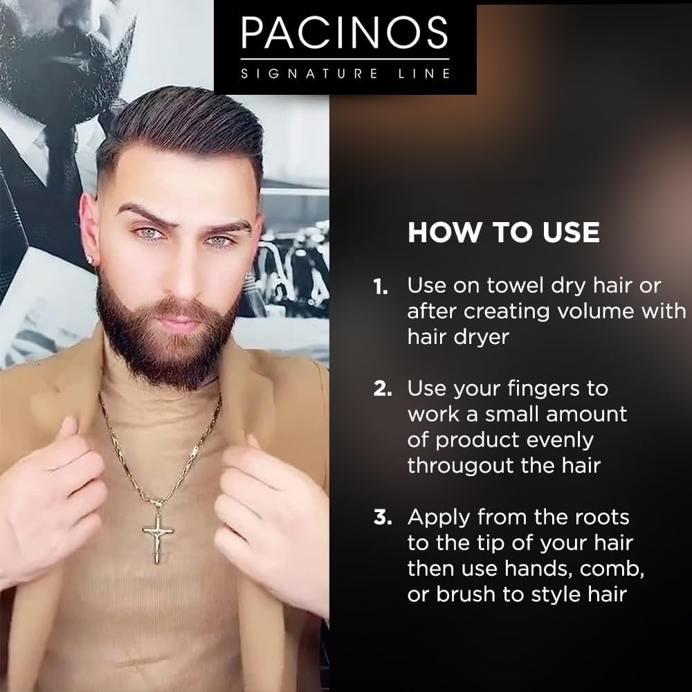 Pacinos applied to dry hair in lifestyle setting for everyday styling