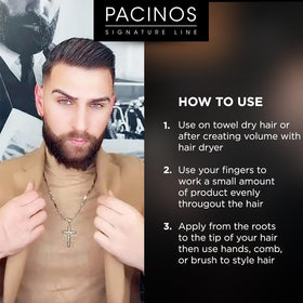 Pacinos applied to dry hair in lifestyle setting for everyday styling