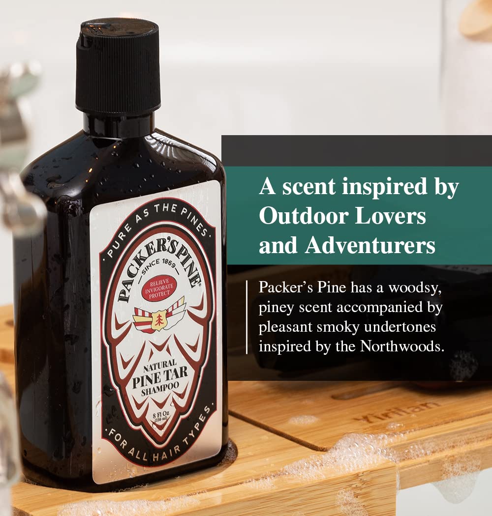 Packer's Pine bottle next to common objects to show size and travel convenience